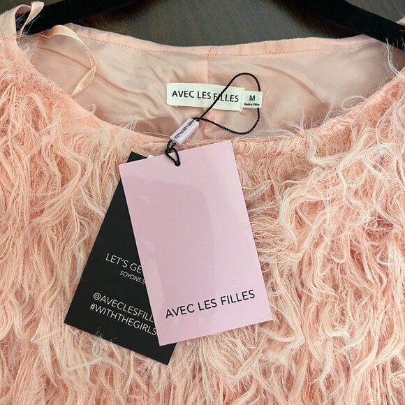 Avec Les Filles Women's Pink Feather Vest Sleeveless Back Zip Jewel Neck M - Picture 7 of 9